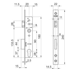 Profil 40x40x2mm H-2000mm so zámkom ZM90/40H, ľavý Profil 40x40x2mm H-2000mm so zámkom ZM90/40H, ľavý